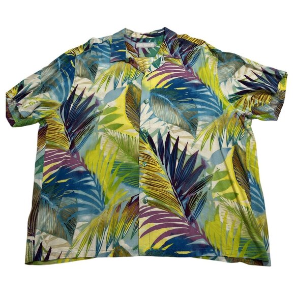 Jams World Vintage Aloha Shirt in Green Blue Purple Tropical Print - Picture 1 of 4